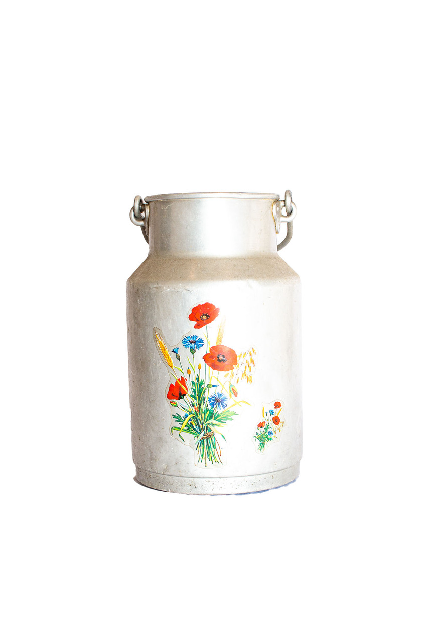 Zink Milchkanne Groß mit Blumen bemalt